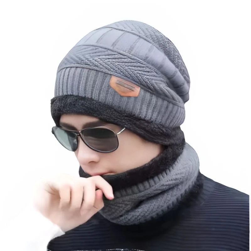 Winter Wool Cap with Neck Warmer Set | Thermal Beanie & Scarf Combo for Men and Women