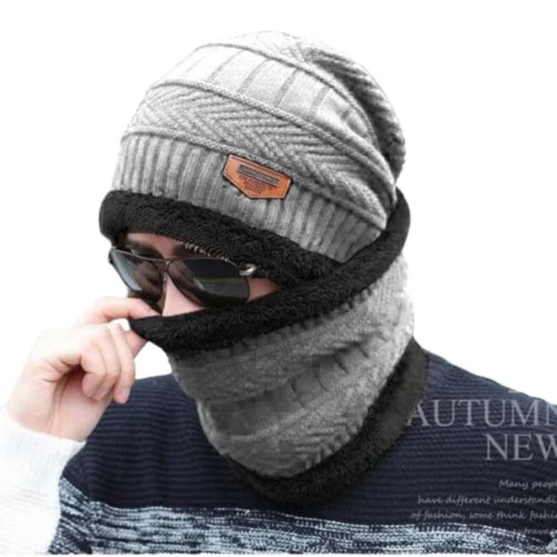 Winter Wool Cap with Neck Warmer Set | Thermal Beanie & Scarf Combo for Men and Women
