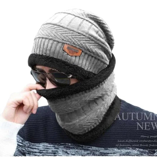 Winter Wool Cap with Neck Warmer Set | Thermal Beanie & Scarf Combo for Men and Women