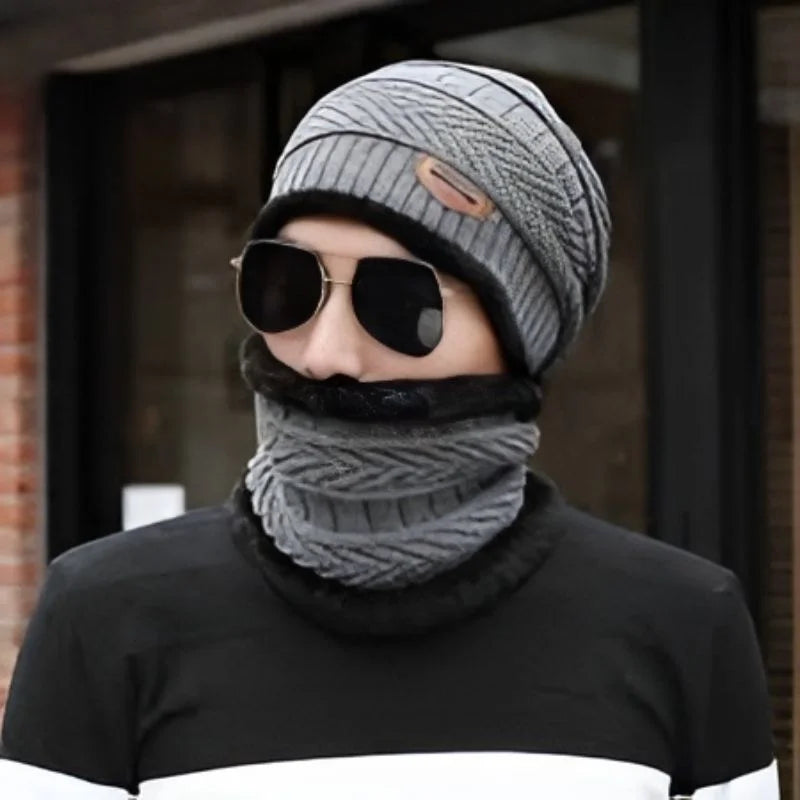 Winter Wool Cap with Neck Warmer Set | Thermal Beanie & Scarf Combo for Men and Women