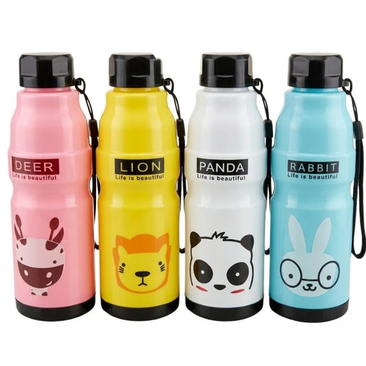 Kids Water Bottle 650ml | Cute Minions Panda Rabbit Design | Leak-Proof BPA Free | Random Color