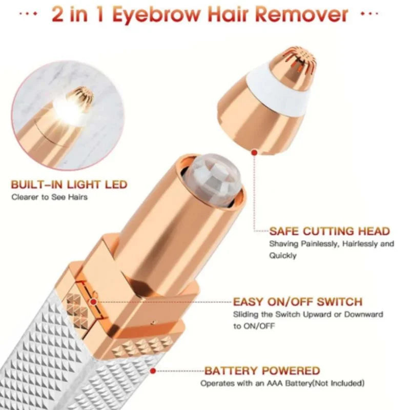2-in-1 Flawless Facial Hair Remover & Eyebrow Trimmer | USB Rechargeable, Painless & Portable