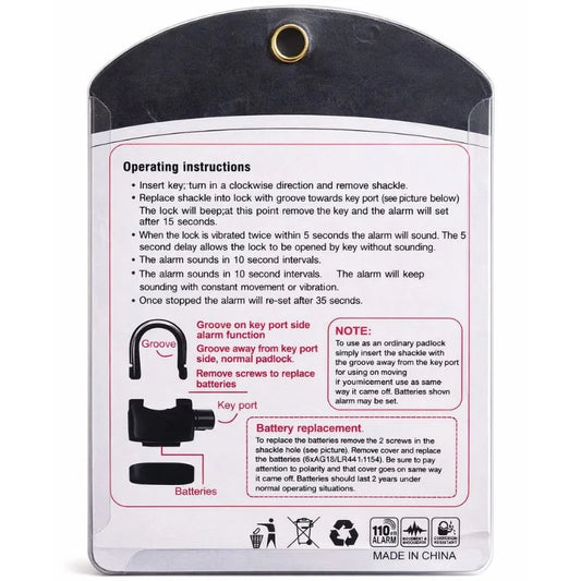 High-Security Gembok Alarm Lock | Waterproof Siren Padlock for Bike, Scooter & Door Protection