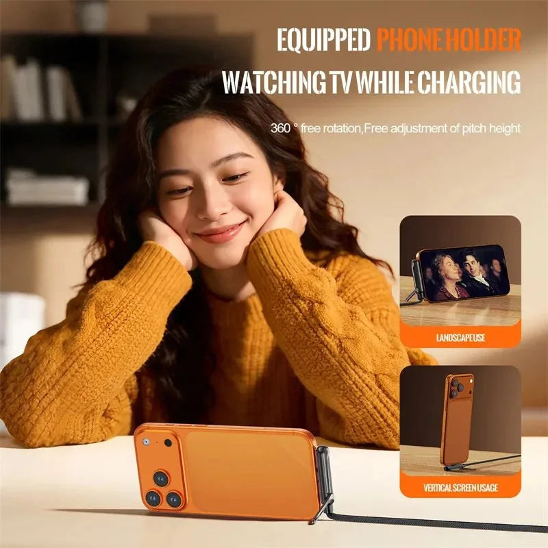 USB-C Fast Charging Cable with Foldable Phone Stand | 2-in-1 Braided Data Cable for iPhone, Samsung & Type-C Devices | 240W