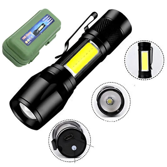 Metal COB Flashlight Torch  | Mini Rechargeable LED Work Light & Waterproof Emergency Penlight