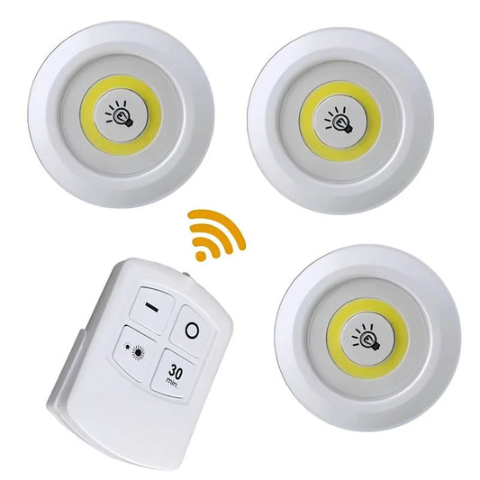 Pack of 3 LED Remote Control Tap Lights  | Self-Adhesive Cabinet, Wardrobe & Kitchen Lights