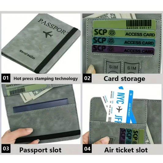RFID Blocking Passport Wallet  | PU Leather Travel Document Holder with Card & Cash Pockets | Random Color