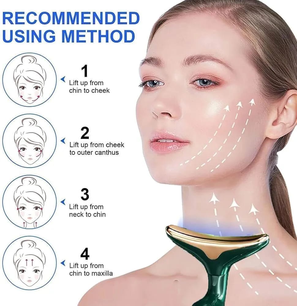 3-in-1 Rechargeable Face & Neck Massager | Red Light Therapy & Microcurrent Anti-Wrinkle Device