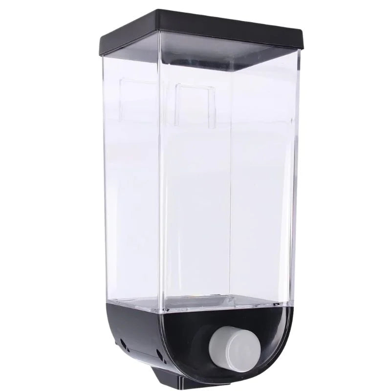 Wall Mounted Cereal Dispenser | 1.5L Transparent Grain Storage Container | One-Touch Cereal & Rice Dispenser | Space Saving Kitchen Organizer