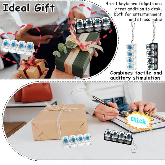 4-Key Mechanical Keyboard Clicker Keychain | Portable Mechanical Switch Fidget Toy | Stress Relief Finger Clicker | Tactile Keyboard Keychain with light  | Random Color