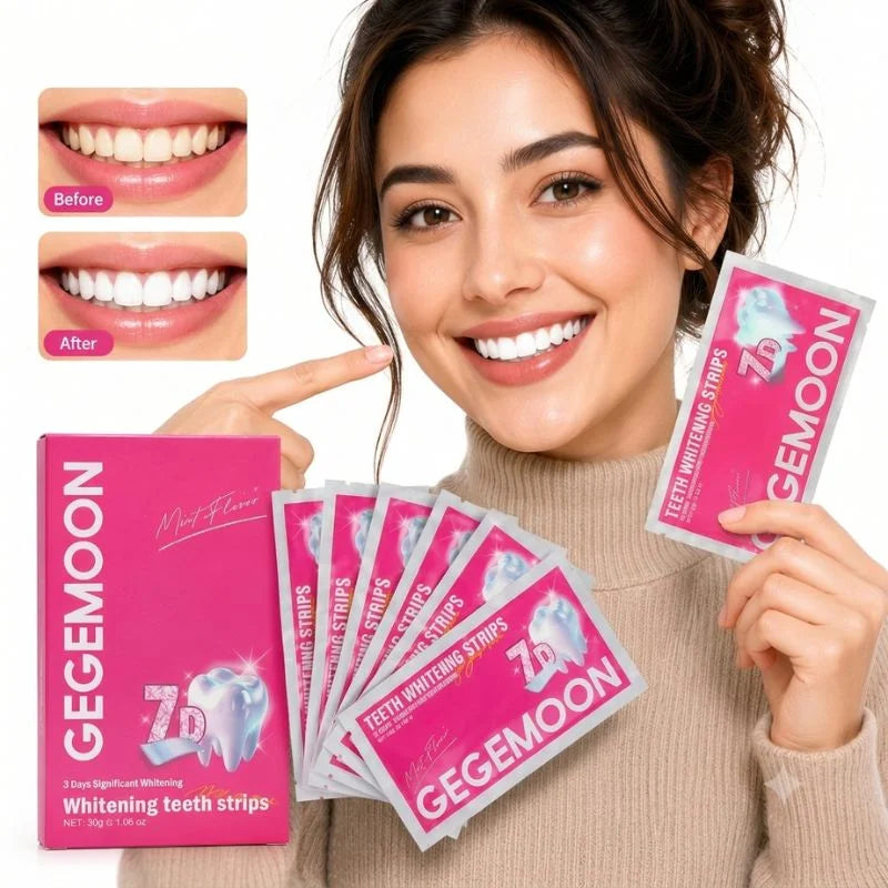 Gegemoon Teeth Whitening Strips | Professional Whitening Kit | Enamel Safe | Deep Stain Removal | Mint Flavor | 7 Pairs