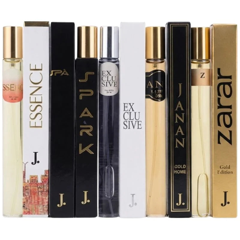J. Premium Fragrance Collection bottles arranged