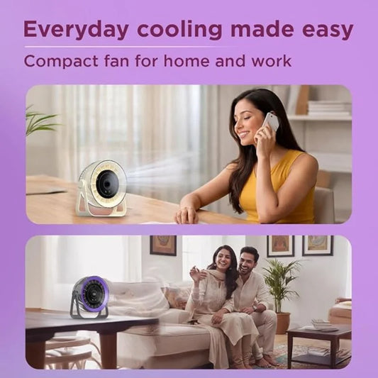 Rechargeable Desktop Circular Fan | 3 Speed Personal Cooling Fan | Quiet Air Circulator for Home, Office & Travel