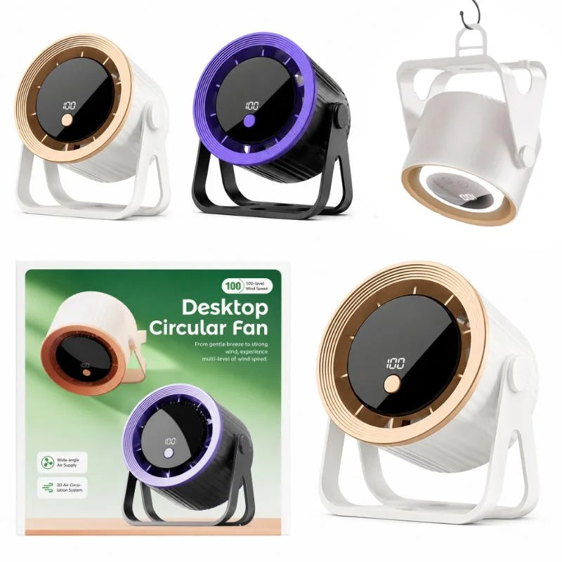 Rechargeable Desktop Circular Fan | 3 Speed Personal Cooling Fan | Quiet Air Circulator for Home, Office & Travel
