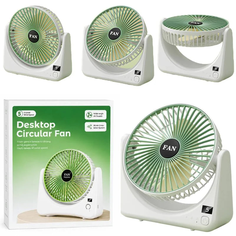 Rechargeable Desktop Circular Fan | 3 Speed Personal Cooling Fan | Quiet Air Circulator for Home, Office & Travel
