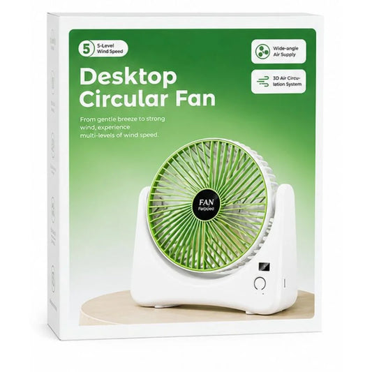 Rechargeable Desktop Circular Fan | 3 Speed Personal Cooling Fan | Quiet Air Circulator for Home, Office & Travel